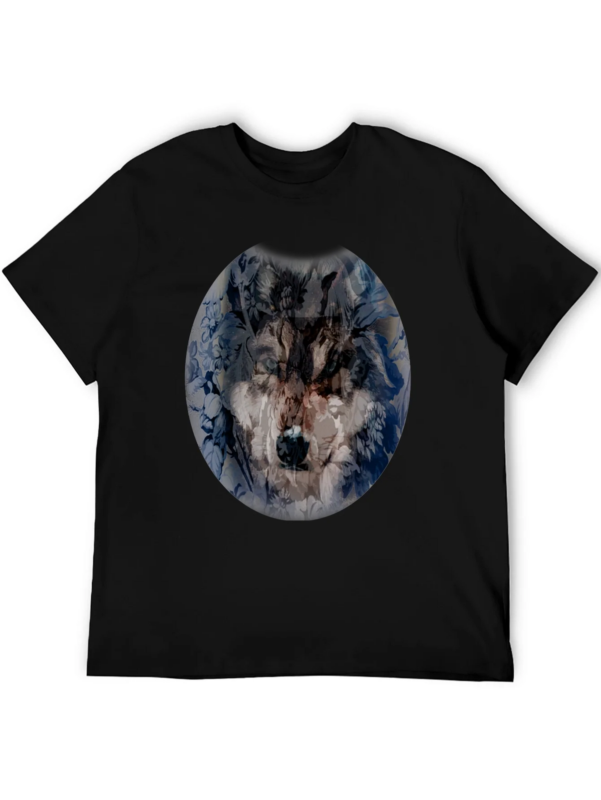 Wolf Floral Print Black T-Shirt product image 5