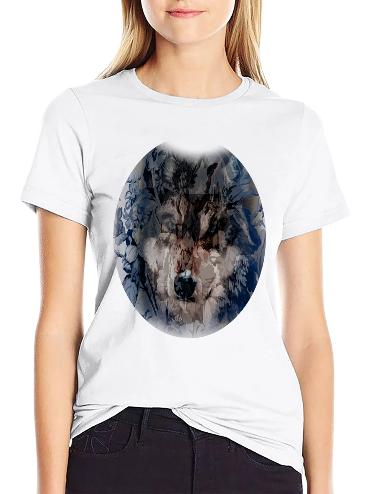 Wolf Floral Print Black T-Shirt product image 8