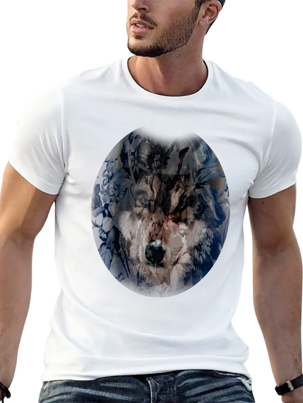 Wolf Floral Print Black T-Shirt product image 12