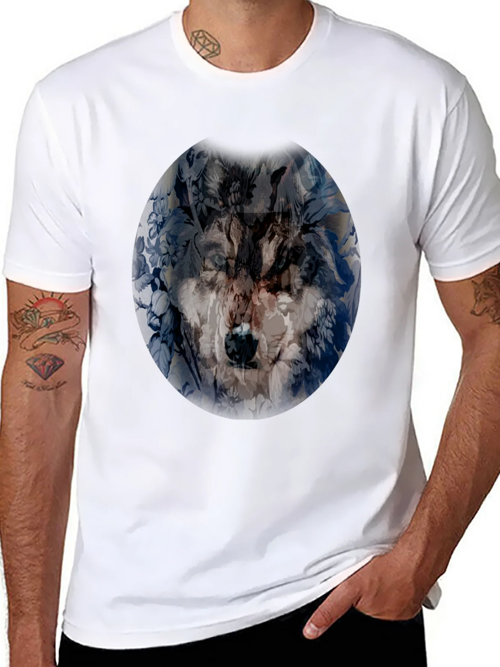 Wolf Floral Print Black T-Shirt product image 7