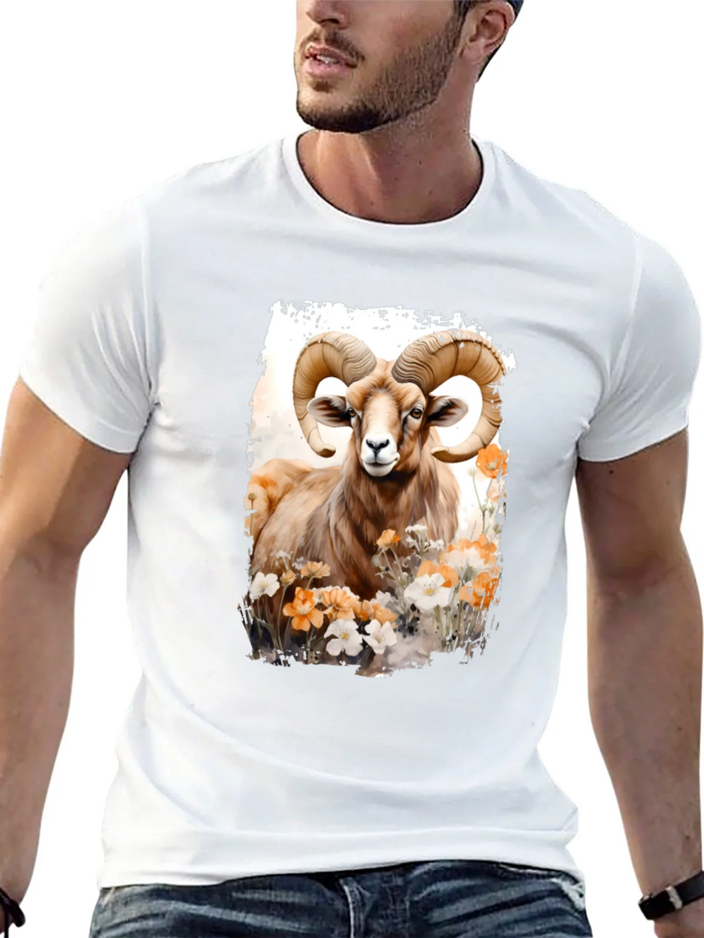 Ram Animal Floral Graphic Print Black Tee product image 9