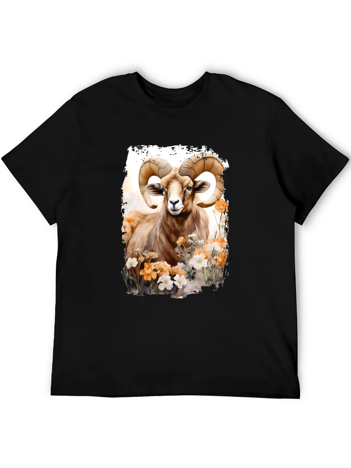 Ram Animal Floral Graphic Print Black Tee product image 3