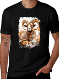 Ram Animal Floral Graphic Print Black Tee product image 1