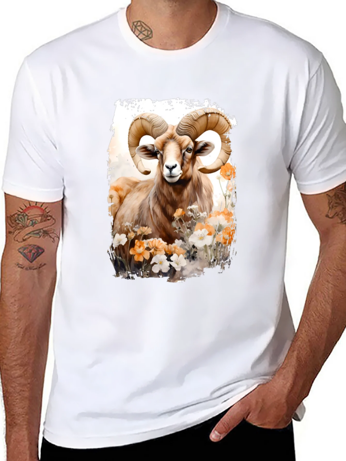 Ram Animal Floral Graphic Print Black Tee product image 4