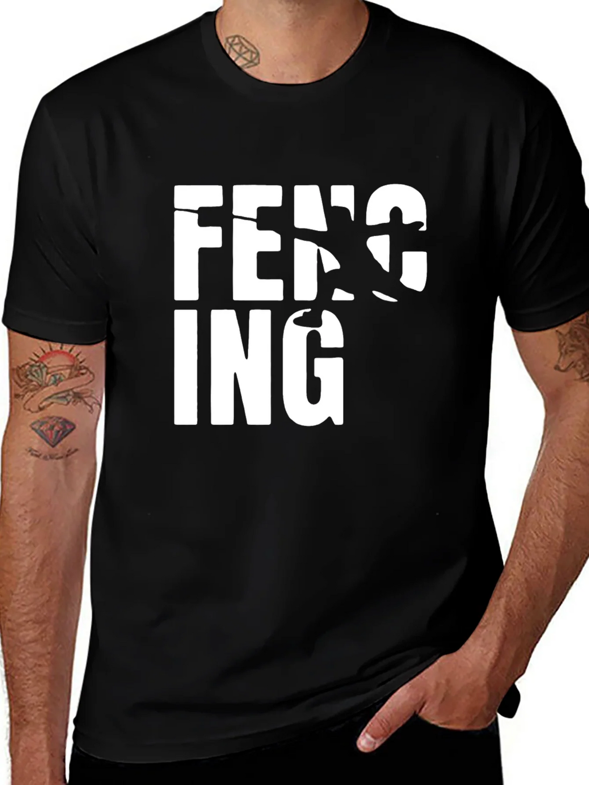 Fencing Graphic Print Black T-Shirt product image 1