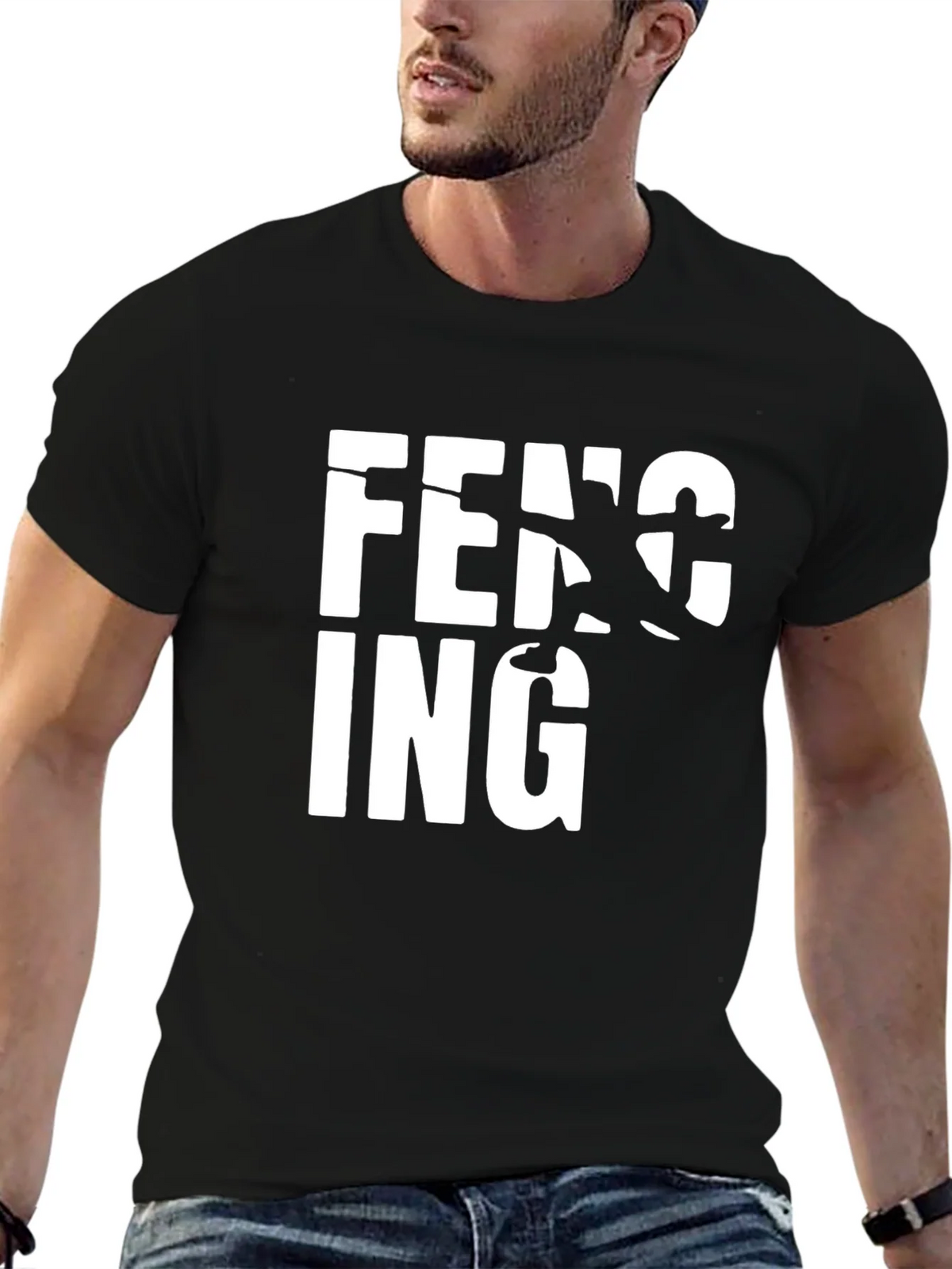 Fencing Graphic Print Black T-Shirt product image 6