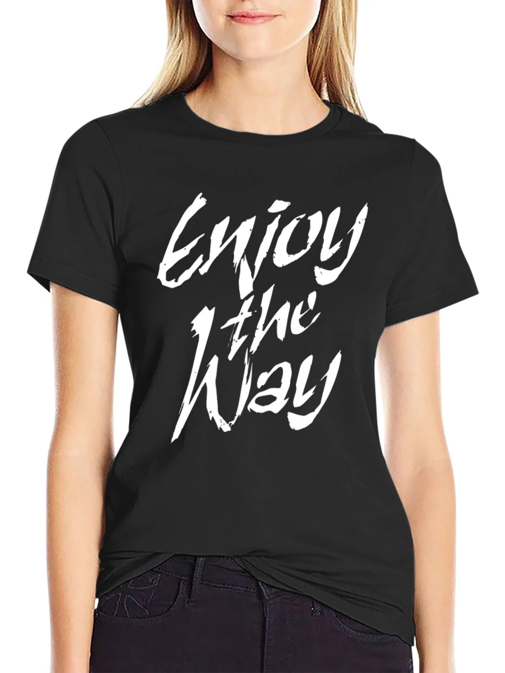Enjoy the Way Graphic Tee - Black Cotton Casual Shirt product image 2