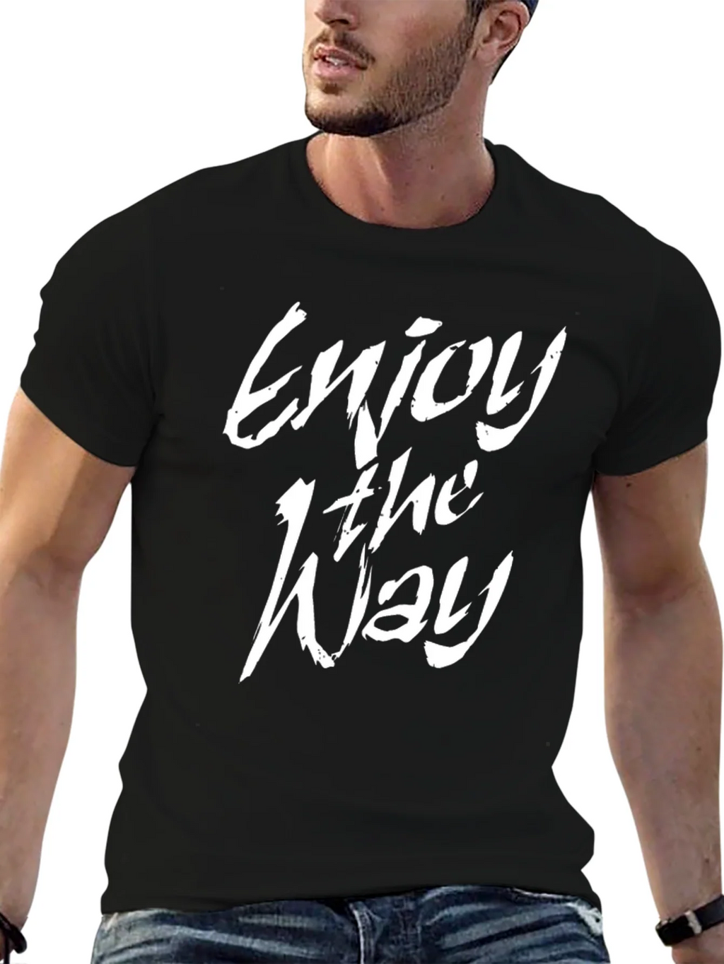 Enjoy the Way Graphic Tee - Black Cotton Casual Shirt product image 6