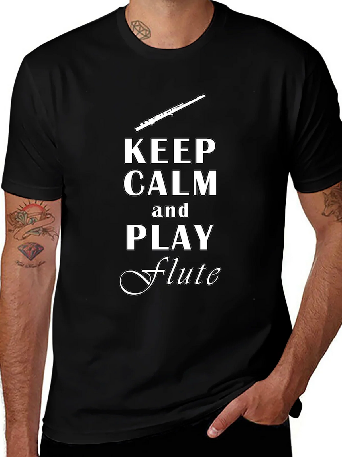 Keep Calm Play Flute Black T-Shirt product image 1