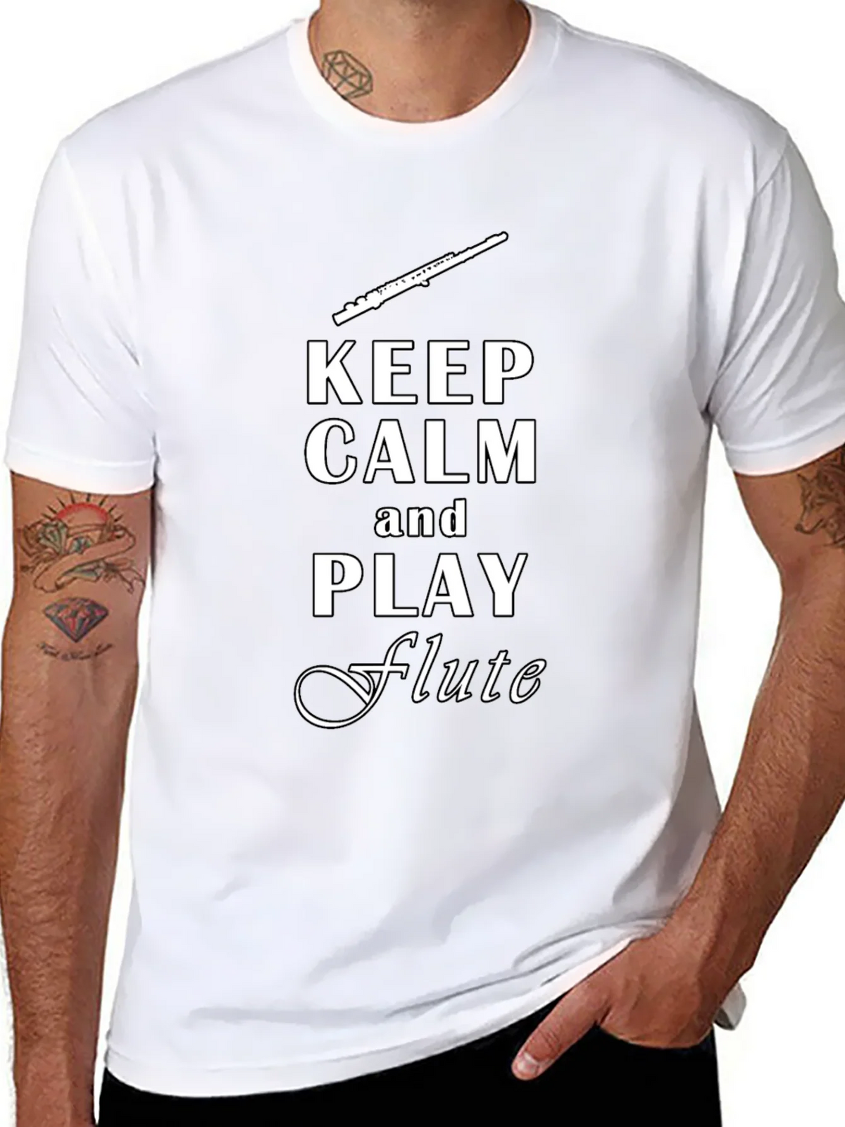 Keep Calm Play Flute Black T-Shirt product image 7