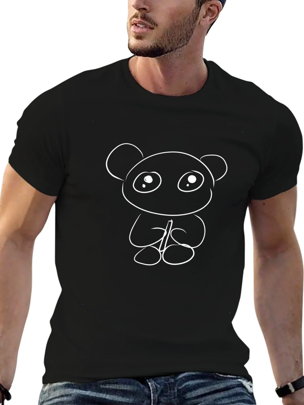 Cute Panda Bear Graphic Tee - Black Cotton Casual T-Shirt product image 6