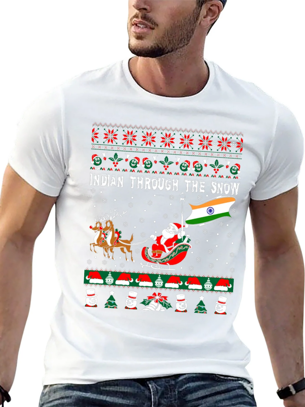Indian Through The Snow Christmas T-Shirt product image 12