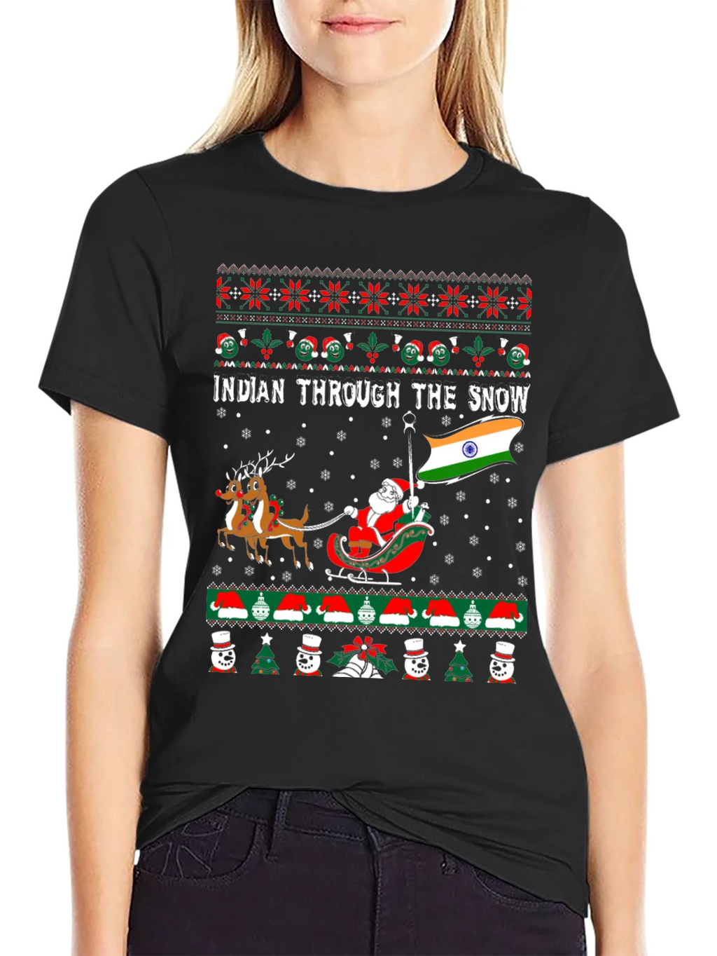 Indian Through The Snow Christmas T-Shirt product image 2