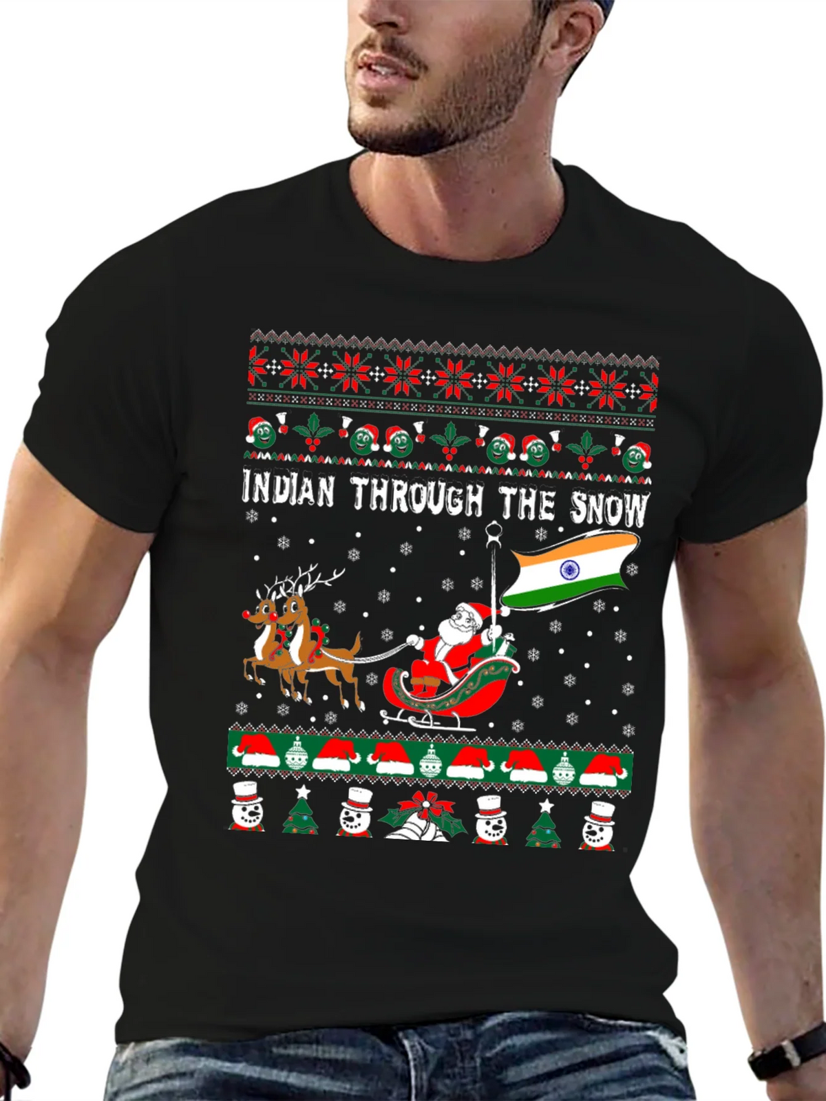 Indian Through The Snow Christmas T-Shirt product image 6