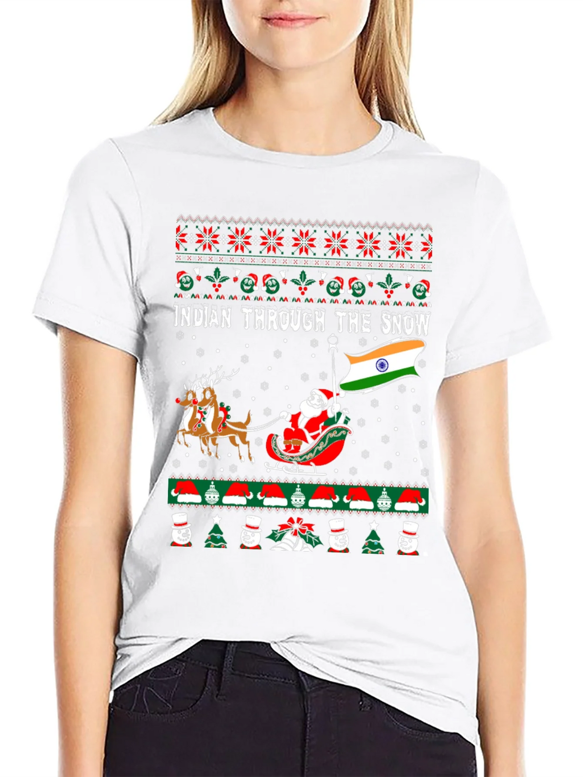 Indian Through The Snow Christmas T-Shirt product image 8