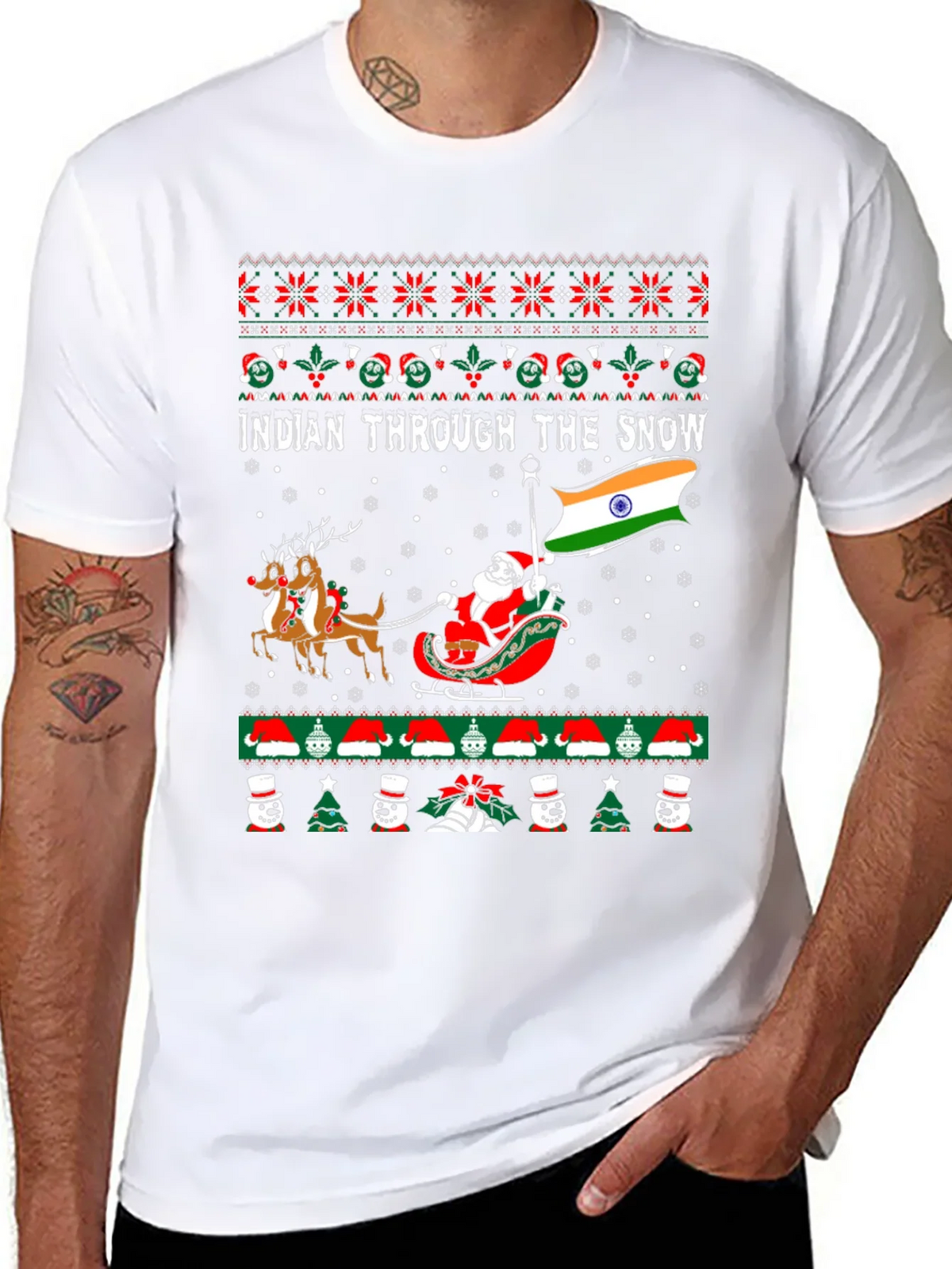 Indian Through The Snow Christmas T-Shirt product image 7