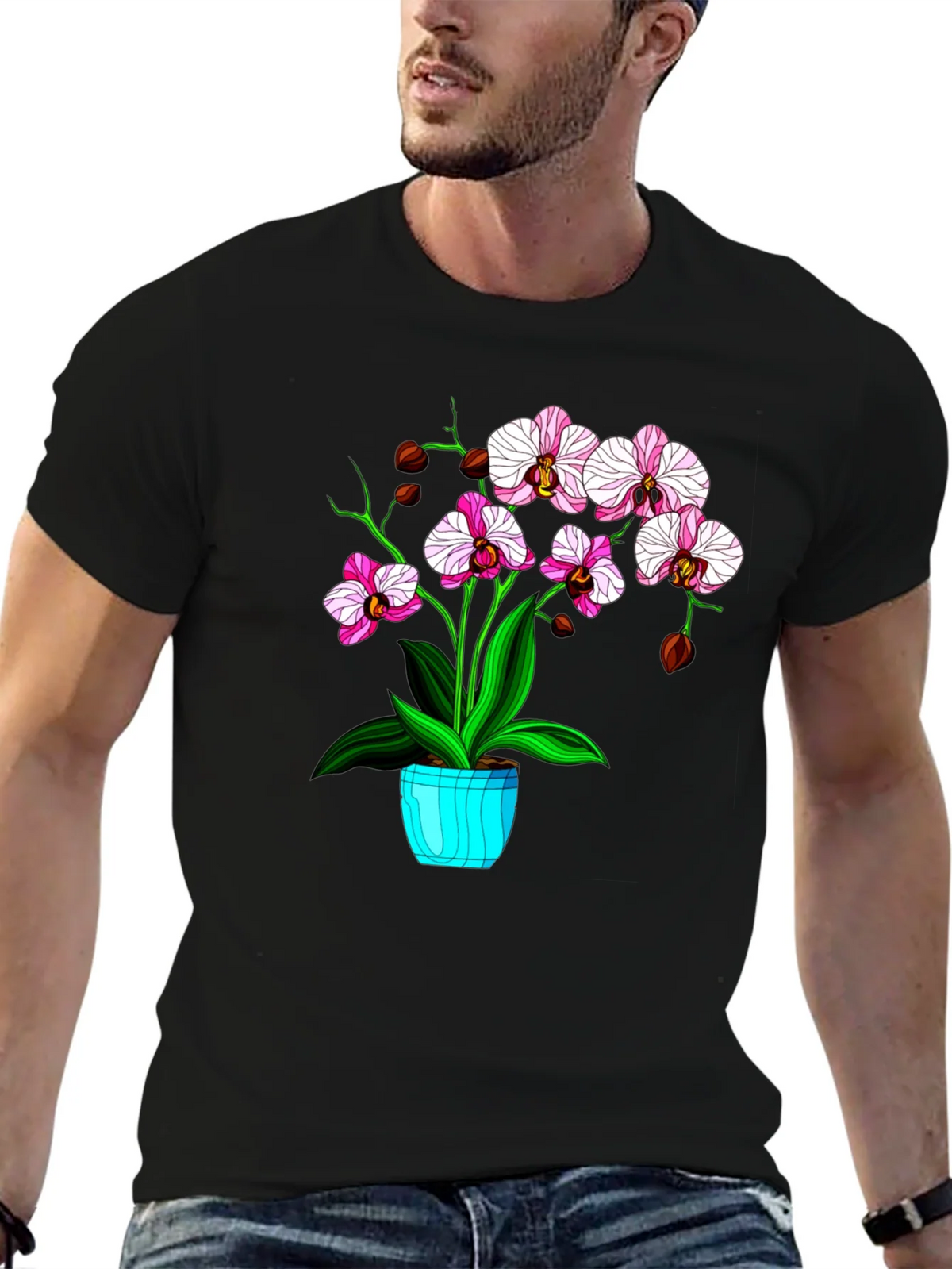 Floral T-Shirt with Orchid Plant Graphic product image 5