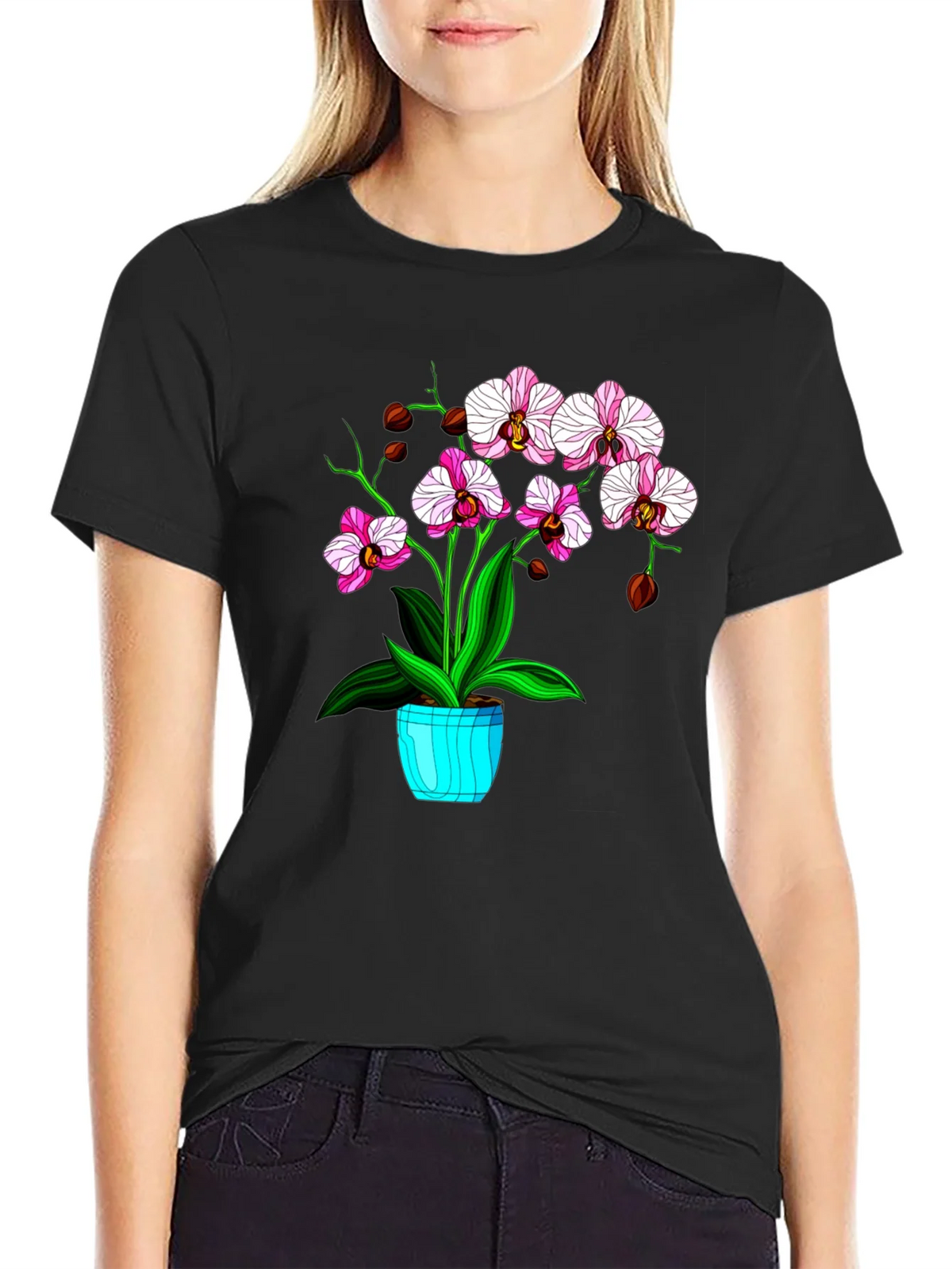 Floral T-Shirt with Orchid Plant Graphic product image 1