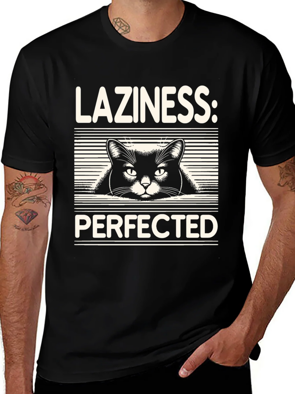 Laziness Perfected Cat Graphic Tee - Black product image 1