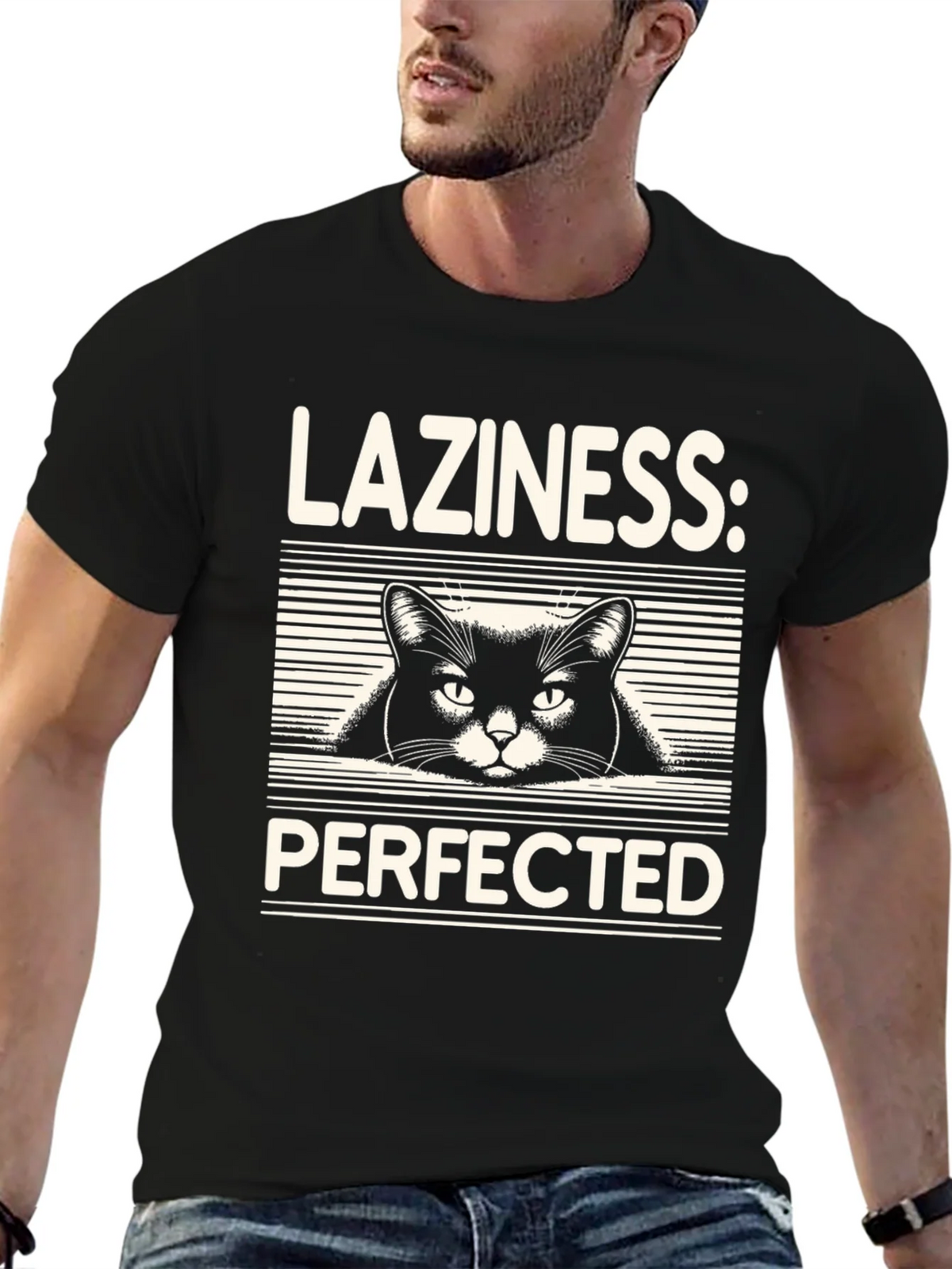 Laziness Perfected Cat Graphic Tee - Black product image 5