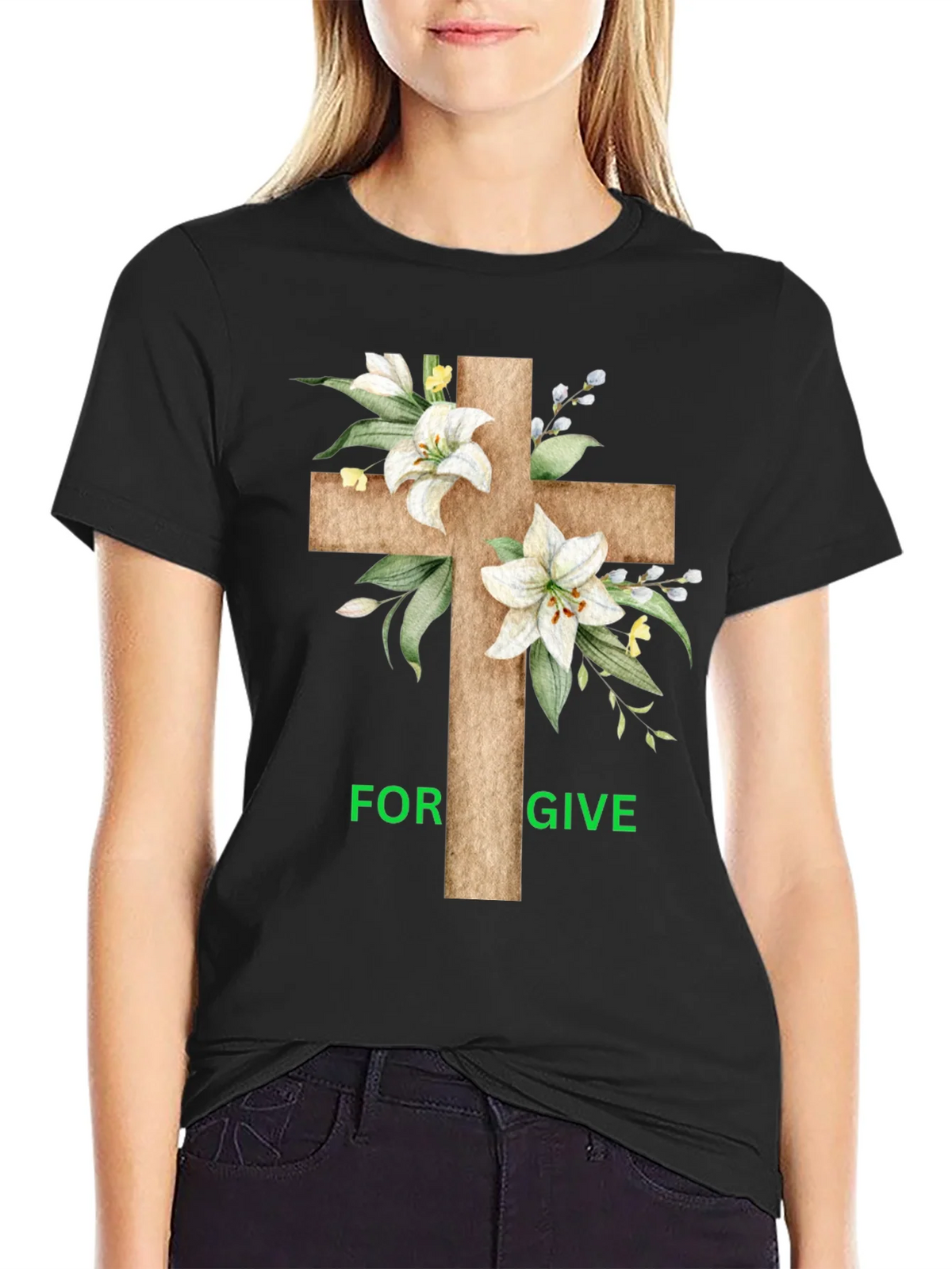 Forgive Floral Cross Graphic T-Shirt product image 2