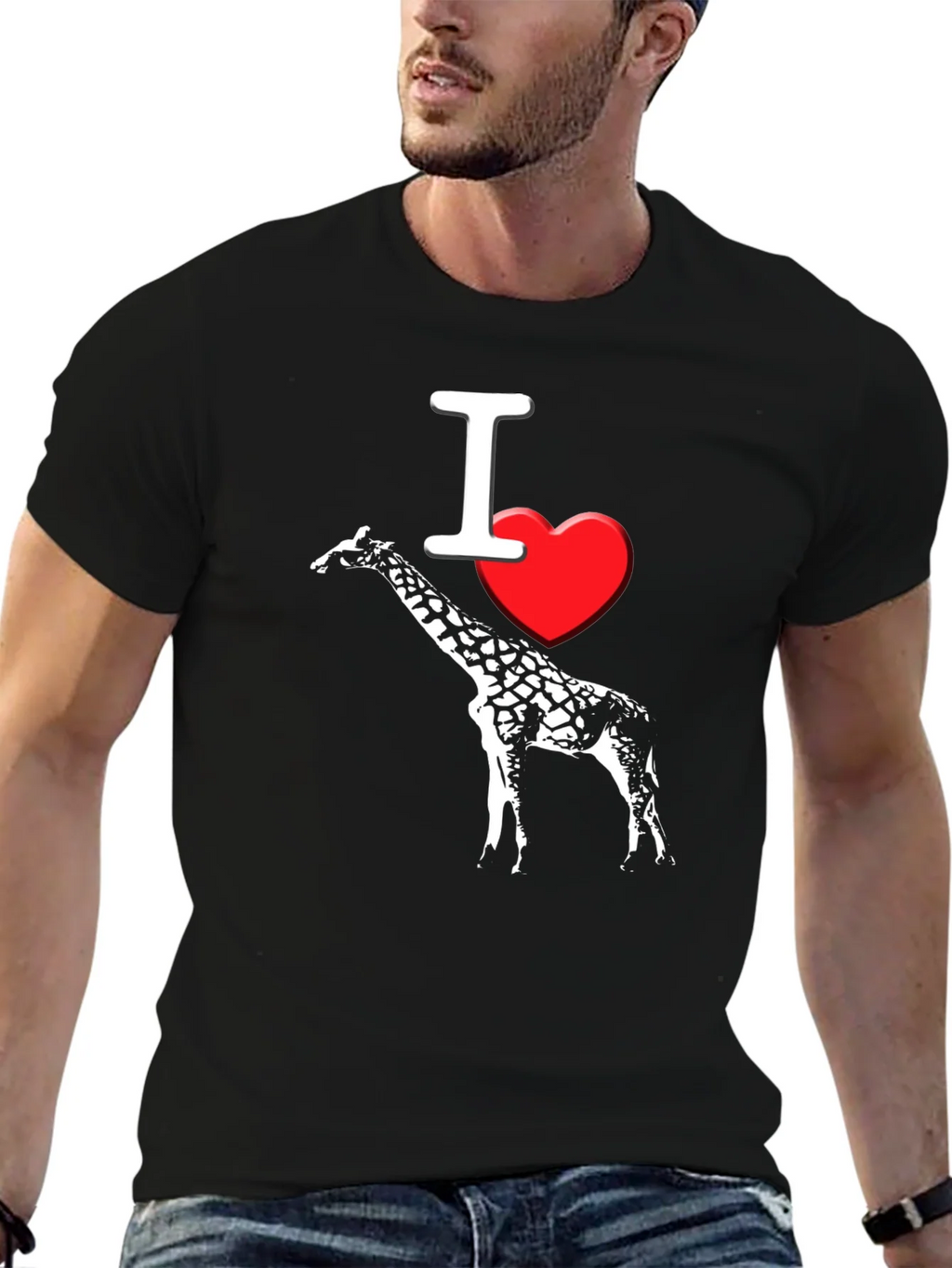 I Heart Giraffe Black T-Shirt Mens product image 6