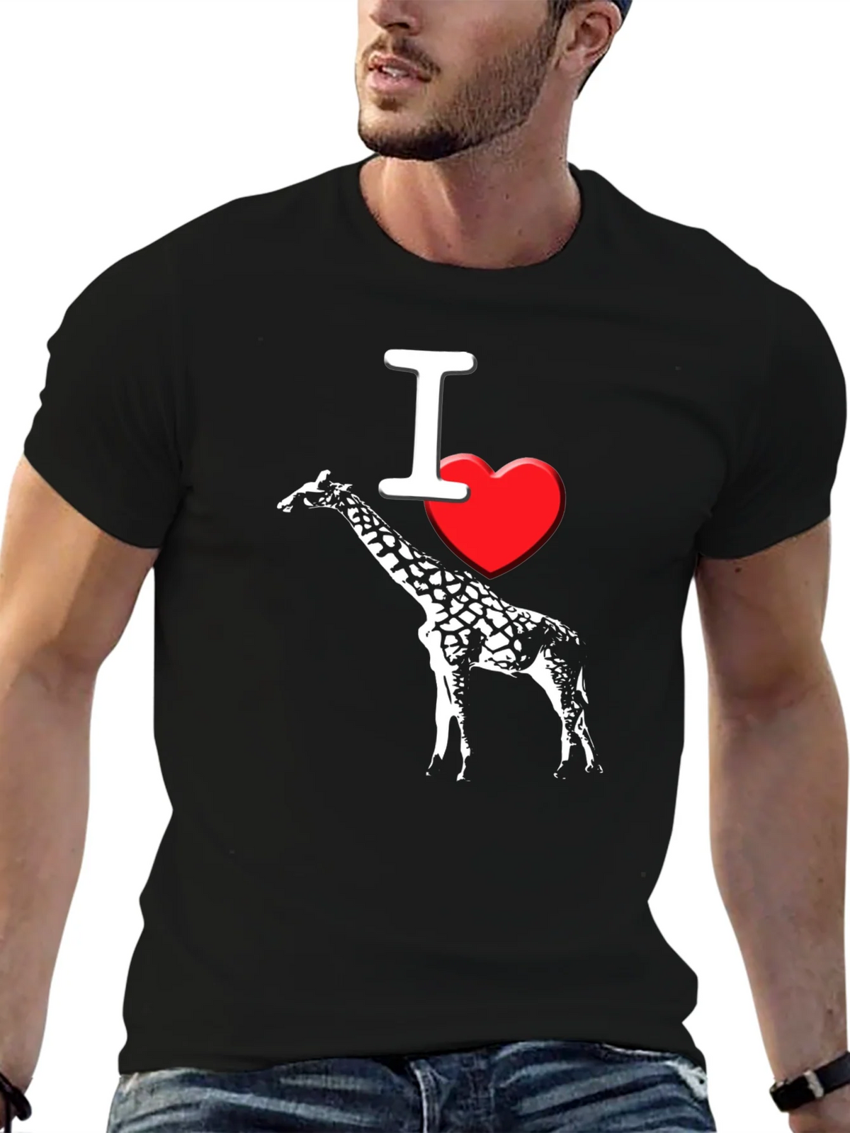 I Heart Giraffe Black T-Shirt Mens product image 6