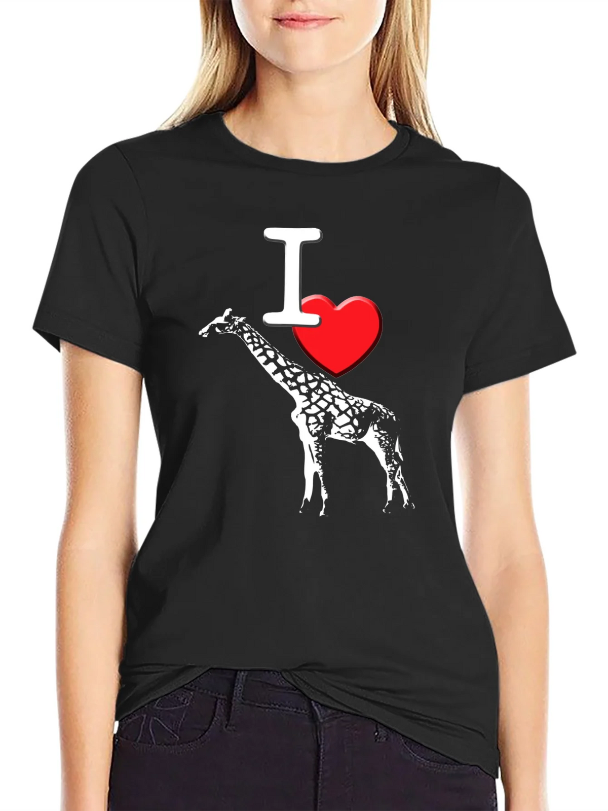 I Heart Giraffe Black T-Shirt Mens product image 2
