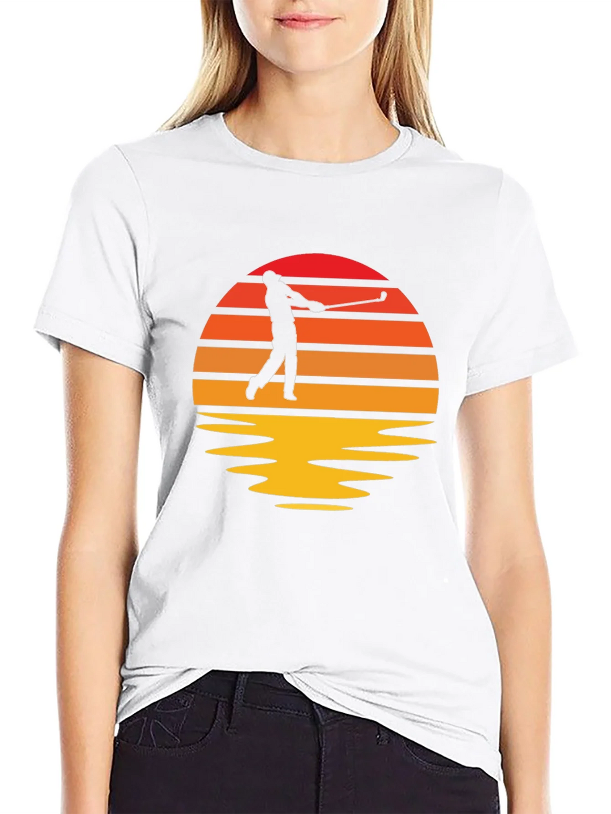 Retro Golfer Sunset Black T-Shirt product image 1