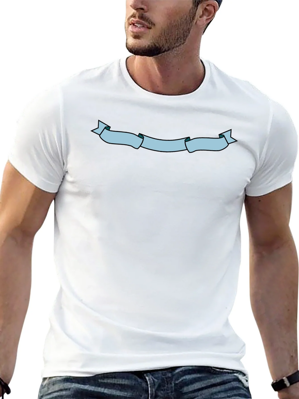Mens Black T-Shirt with Light Blue Ribbon Graphic product image 12