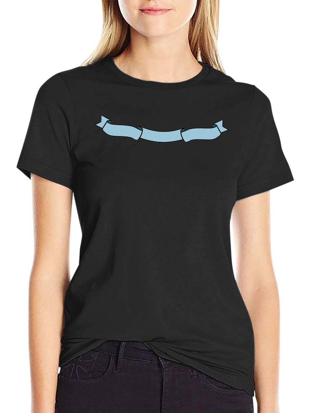 Mens Black T-Shirt with Light Blue Ribbon Graphic product image 2