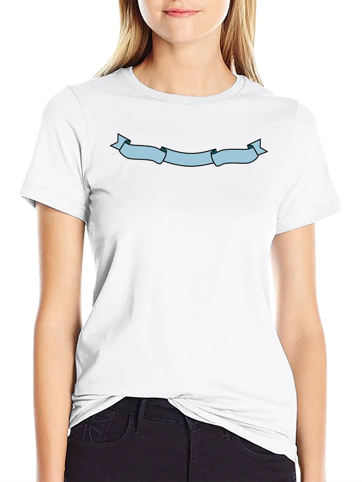 Mens Black T-Shirt with Light Blue Ribbon Graphic product image 8