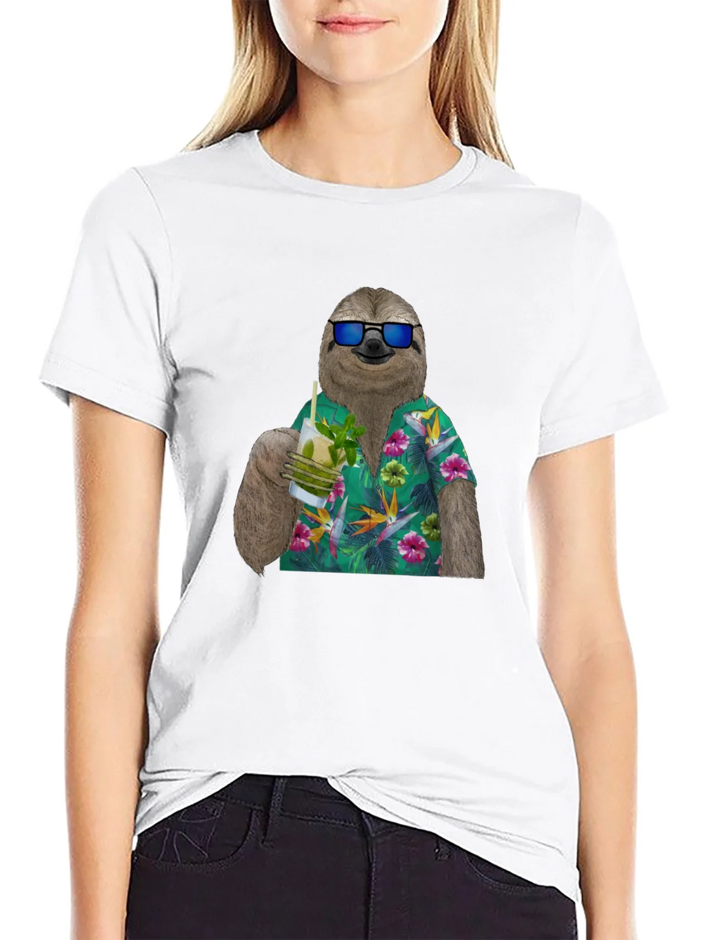 Sloth in Hawaiian Shirt Graphic Tee product image 4