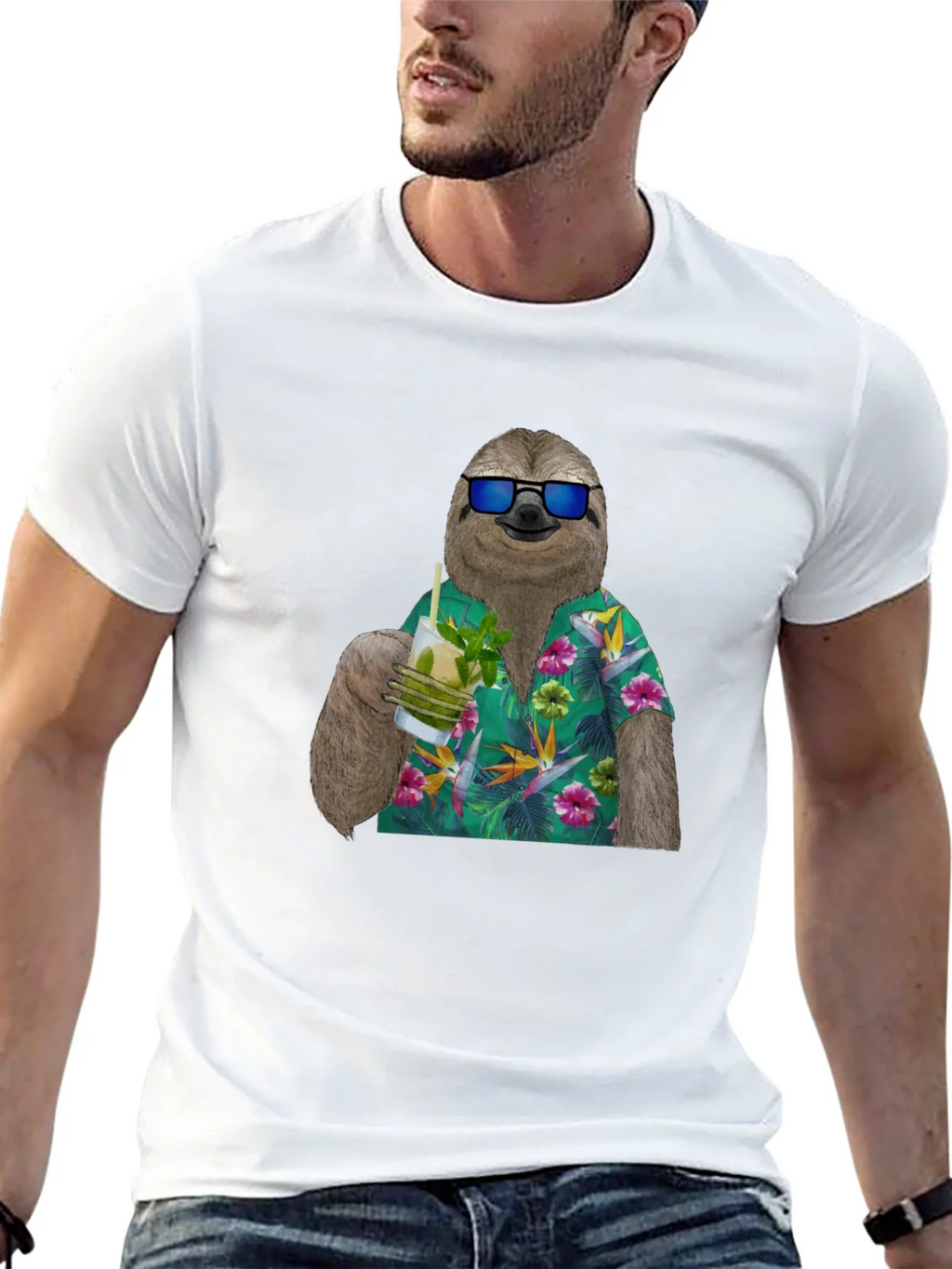 Sloth in Hawaiian Shirt Graphic Tee product image 6