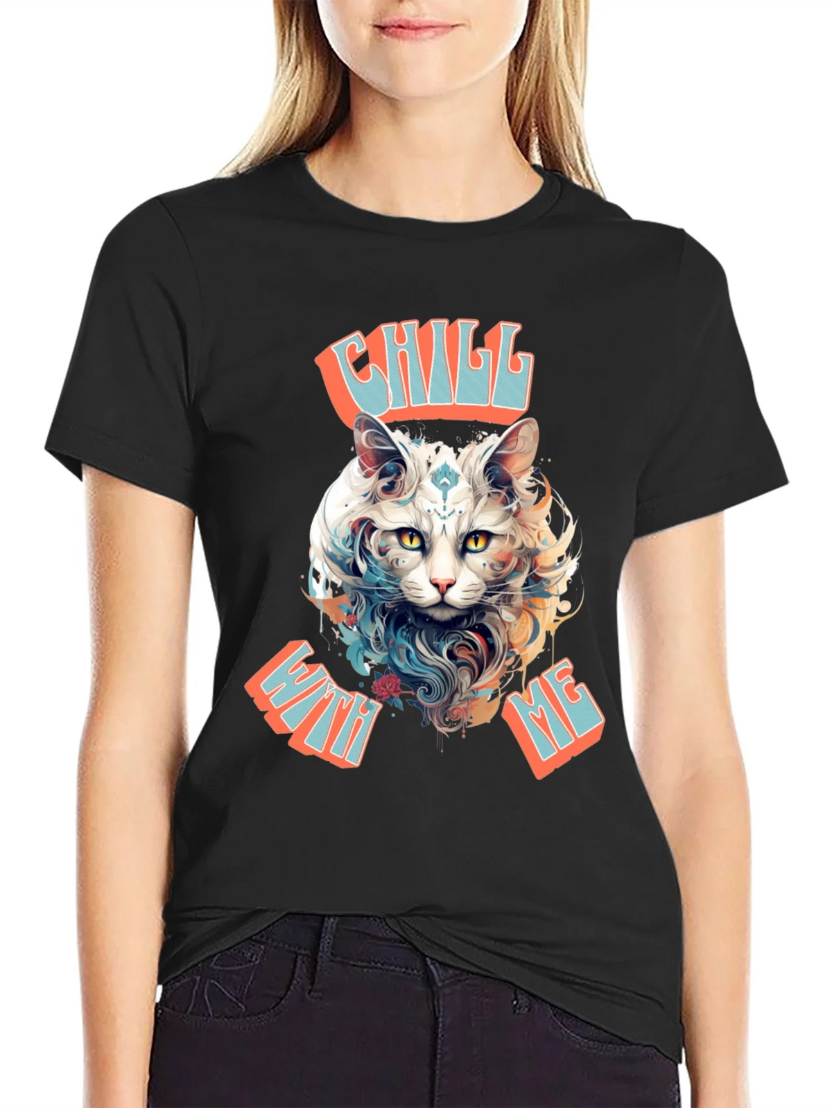 Chill With Me Cat Graphic Tee product image 2