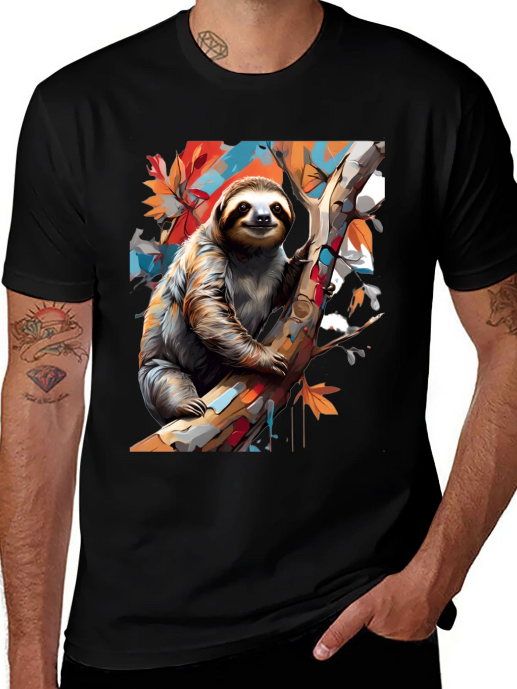 Sloth Graphic Tee - Mens Black Cotton T-Shirt product image 1