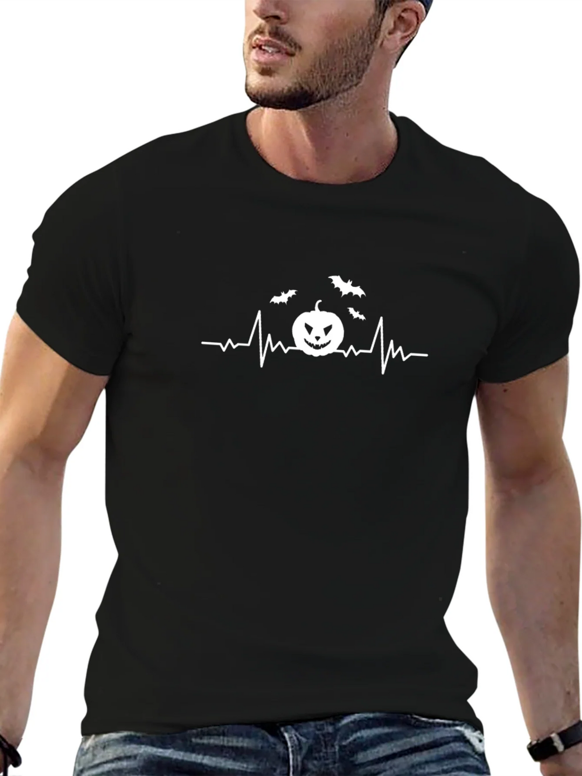 Halloween Heartbeat T-Shirt - Spooky Bat & Pumpkin Design product image 6