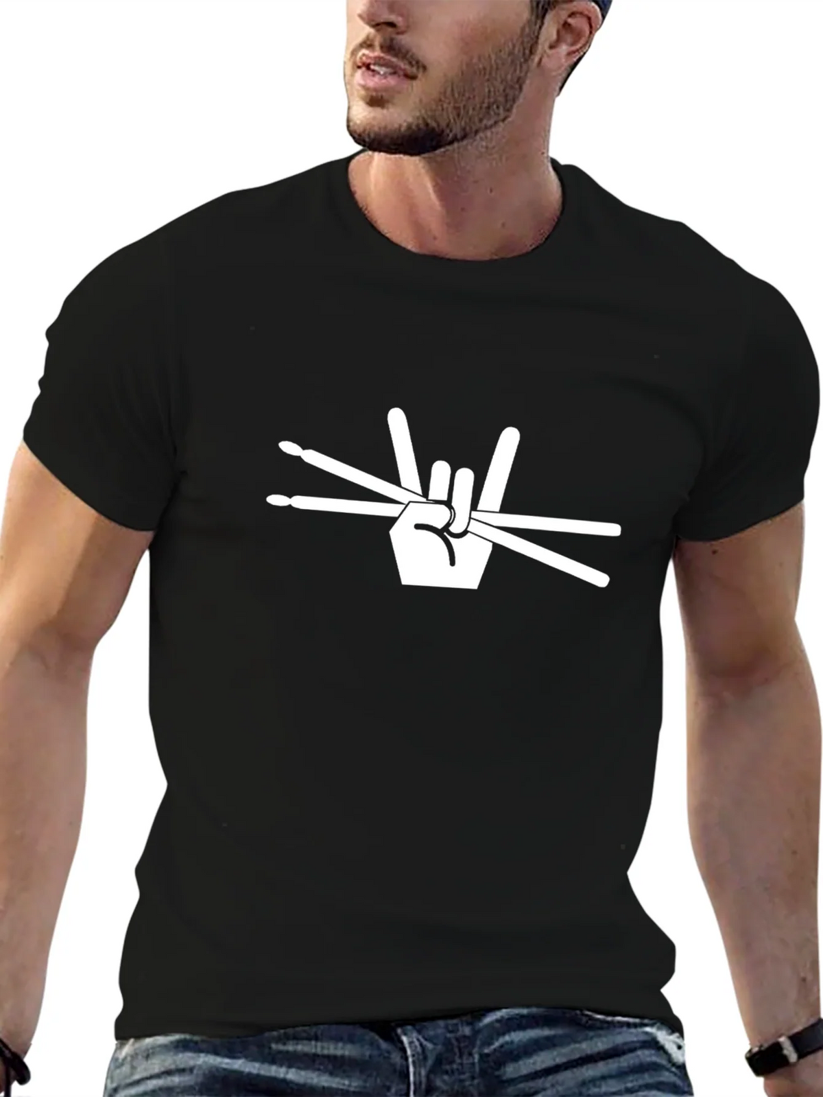 Rock On Drummer T-Shirt - Black Cotton Tee product image 2