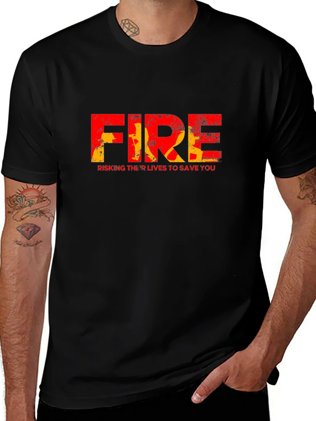 Firefighter Tribute Graphic Tee - Risking Lives to Save You product image 1