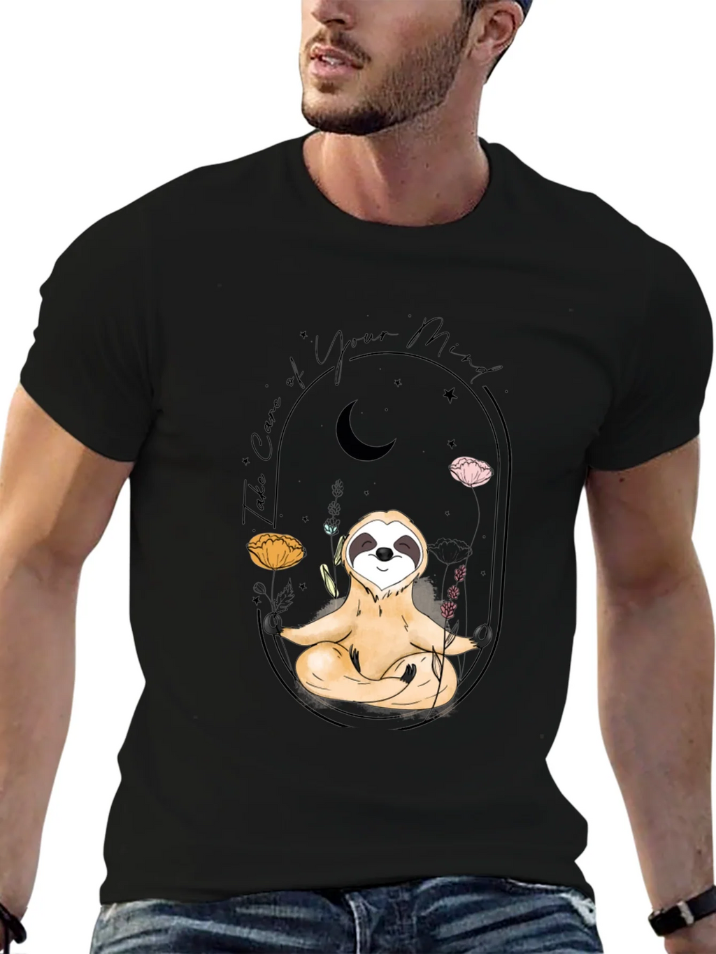 Meditating Sloth T-Shirt - Black Mindful Design product image 6