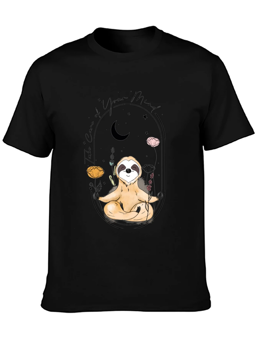 Meditating Sloth T-Shirt - Black Mindful Design product image 3