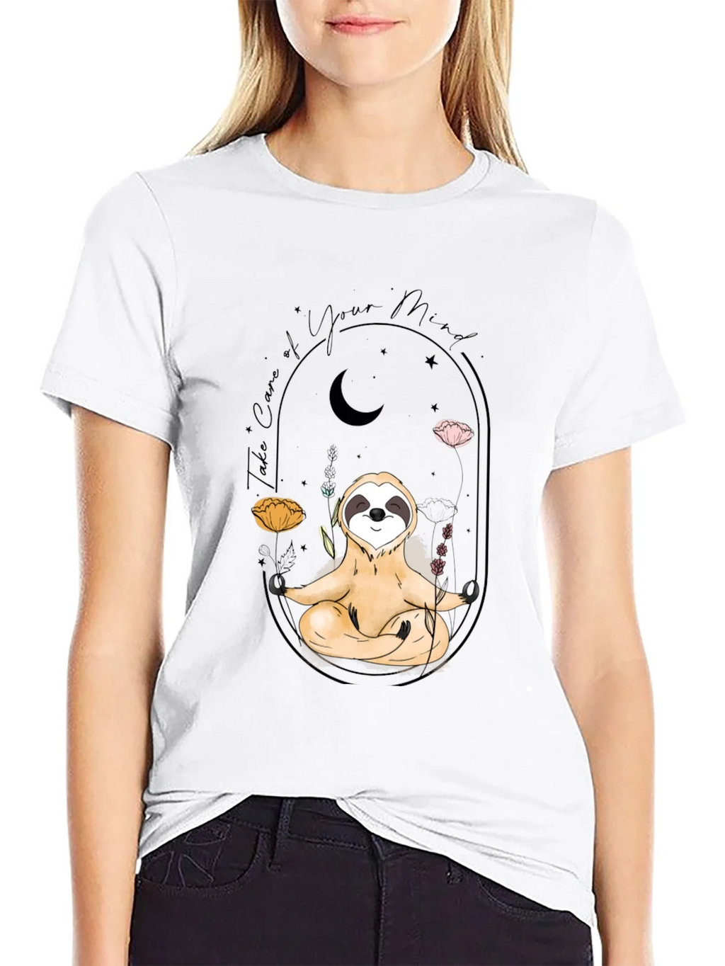 Meditating Sloth T-Shirt - Black Mindful Design product image 8