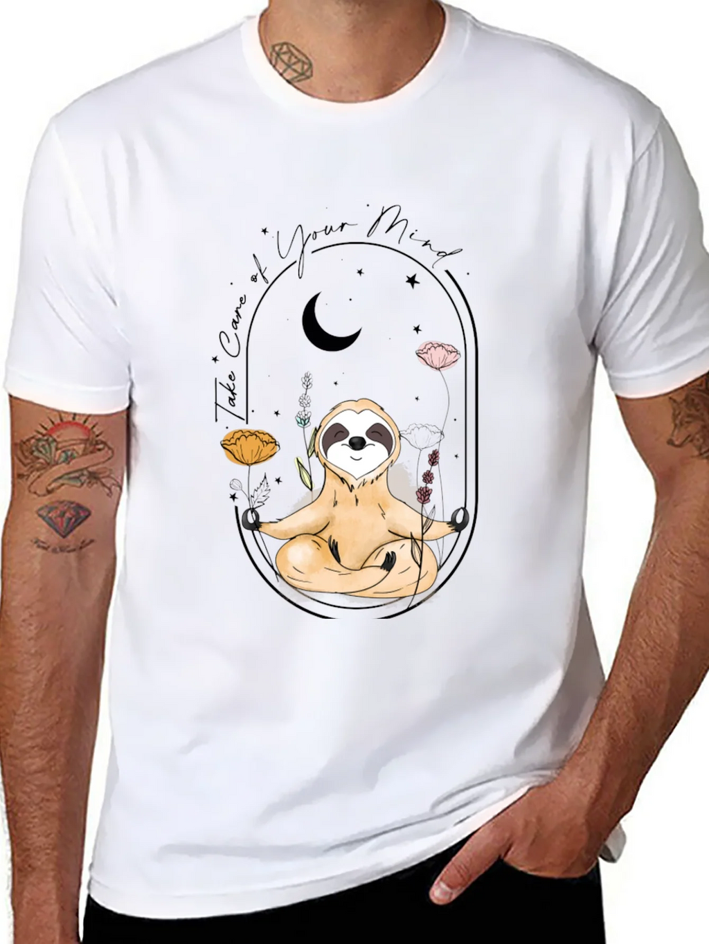 Meditating Sloth T-Shirt - Black Mindful Design product image 7