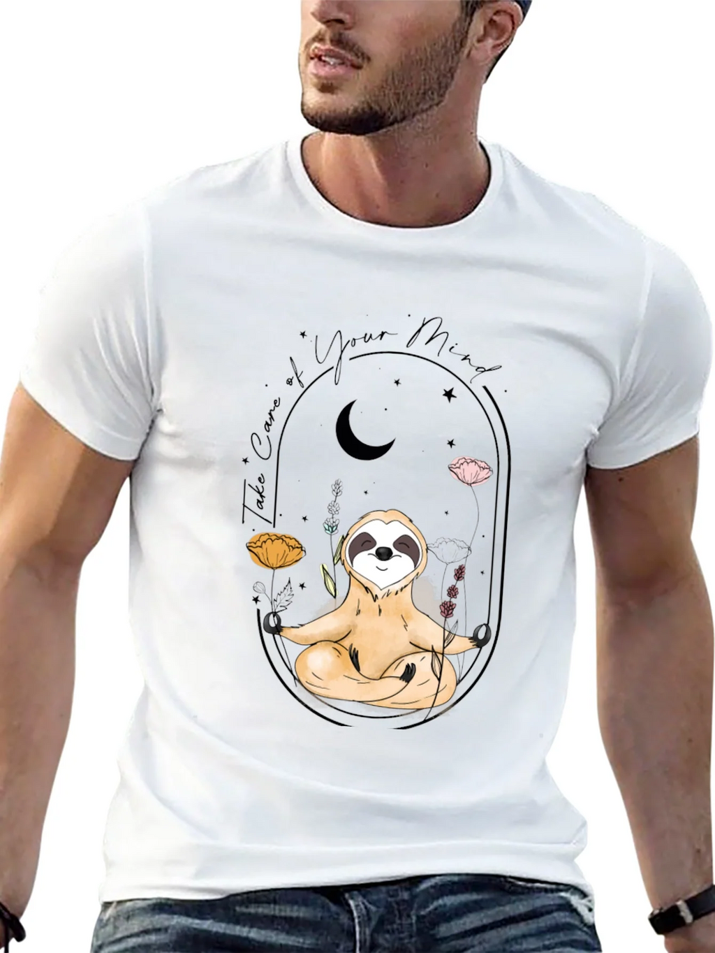 Meditating Sloth T-Shirt - Black Mindful Design product image 11