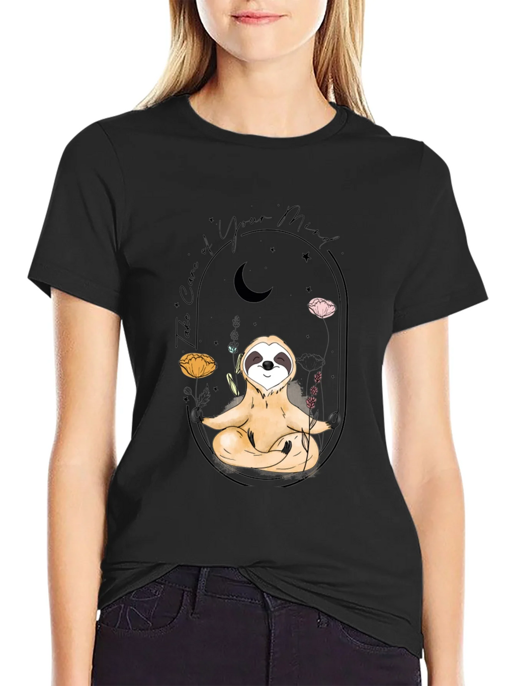 Meditating Sloth T-Shirt - Black Mindful Design product image 2