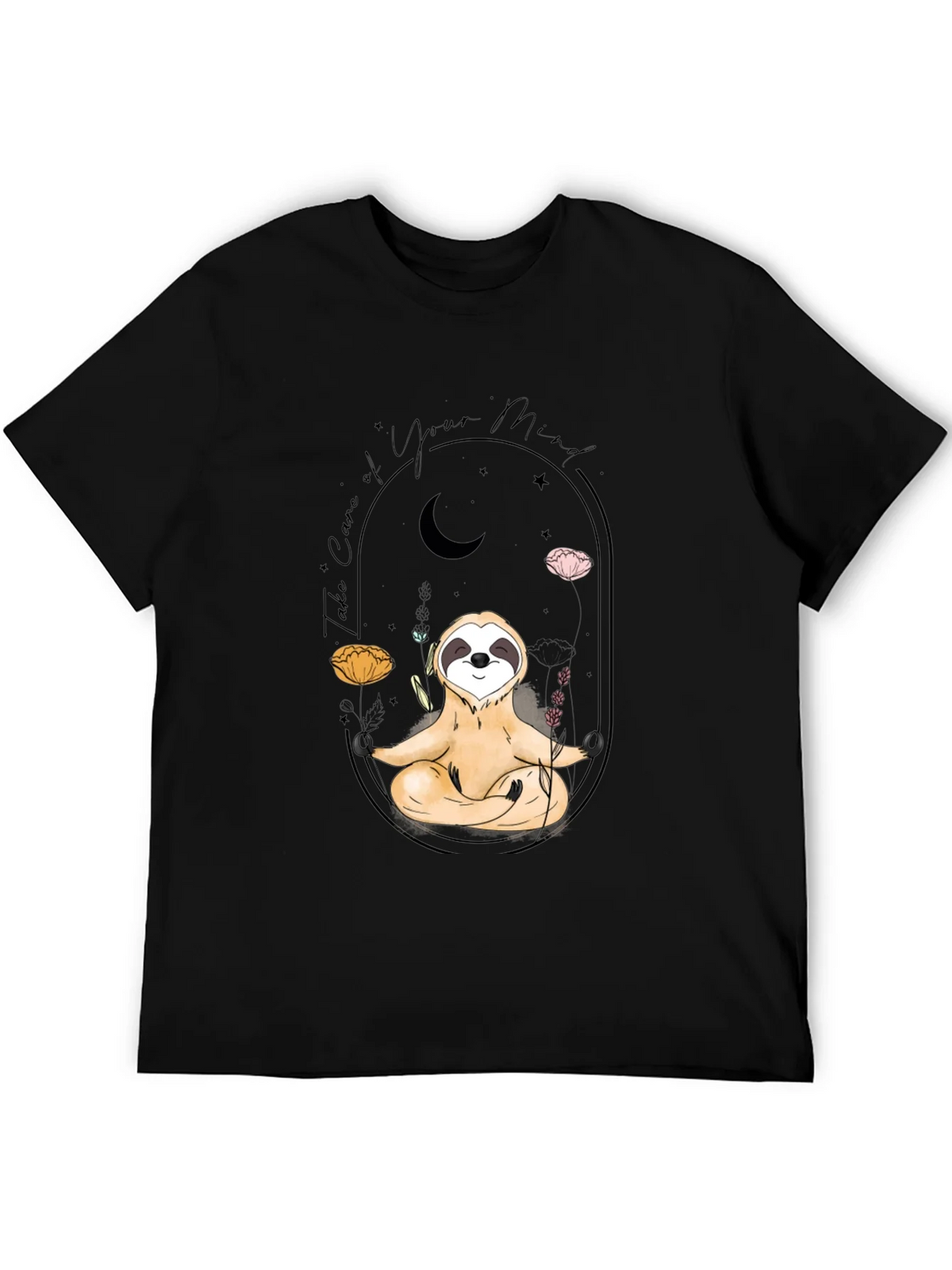 Meditating Sloth T-Shirt - Black Mindful Design product image 5