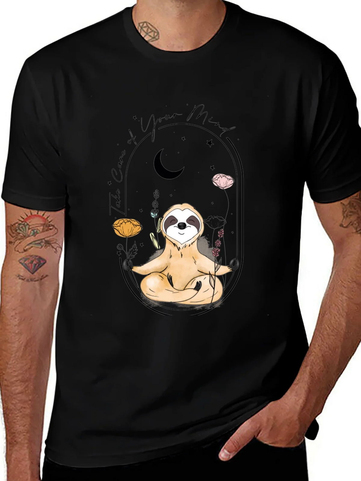 Meditating Sloth T-Shirt - Black Mindful Design product image 1