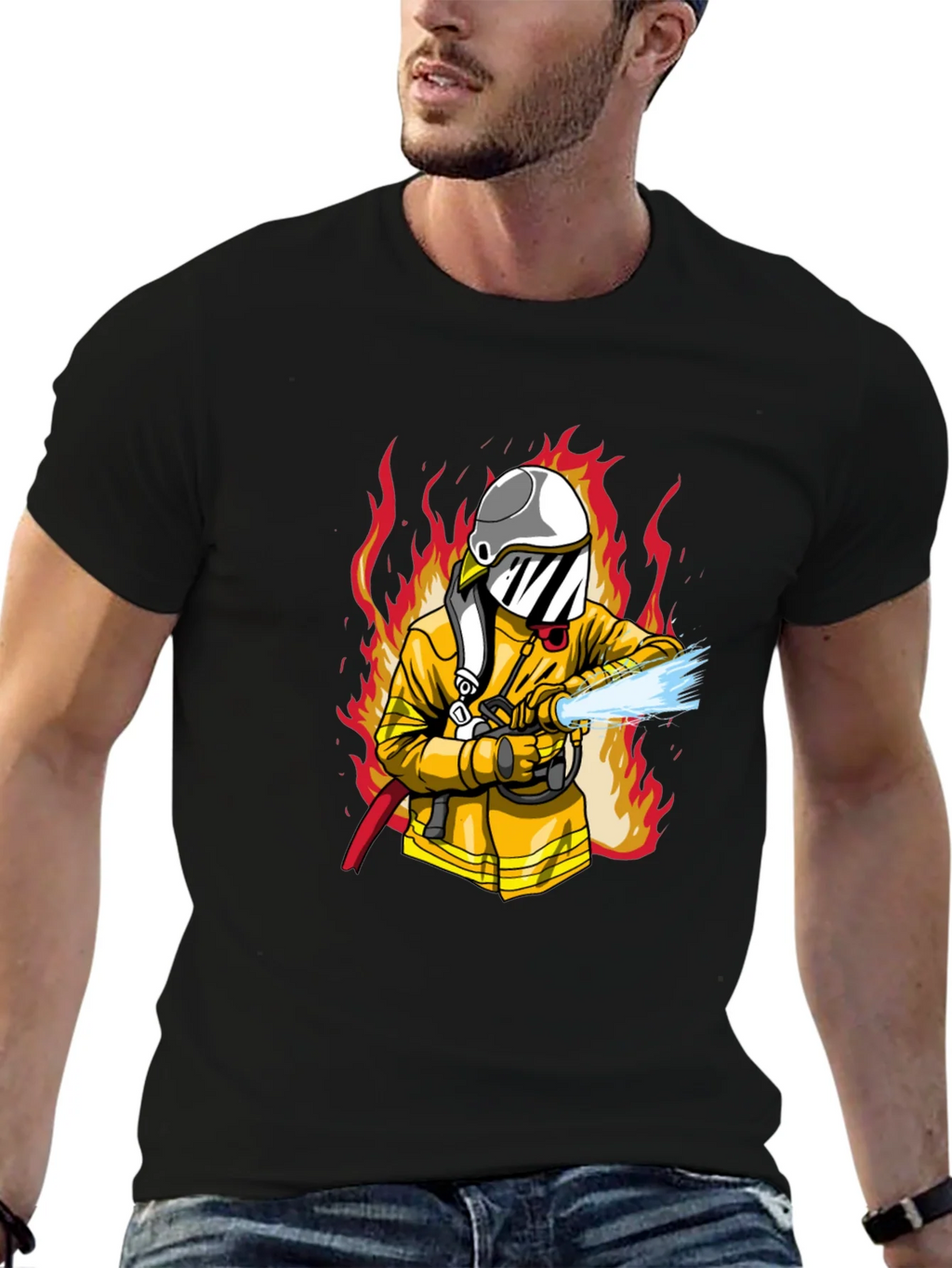 Firefighter Graphic Print Black T-Shirt product image 6