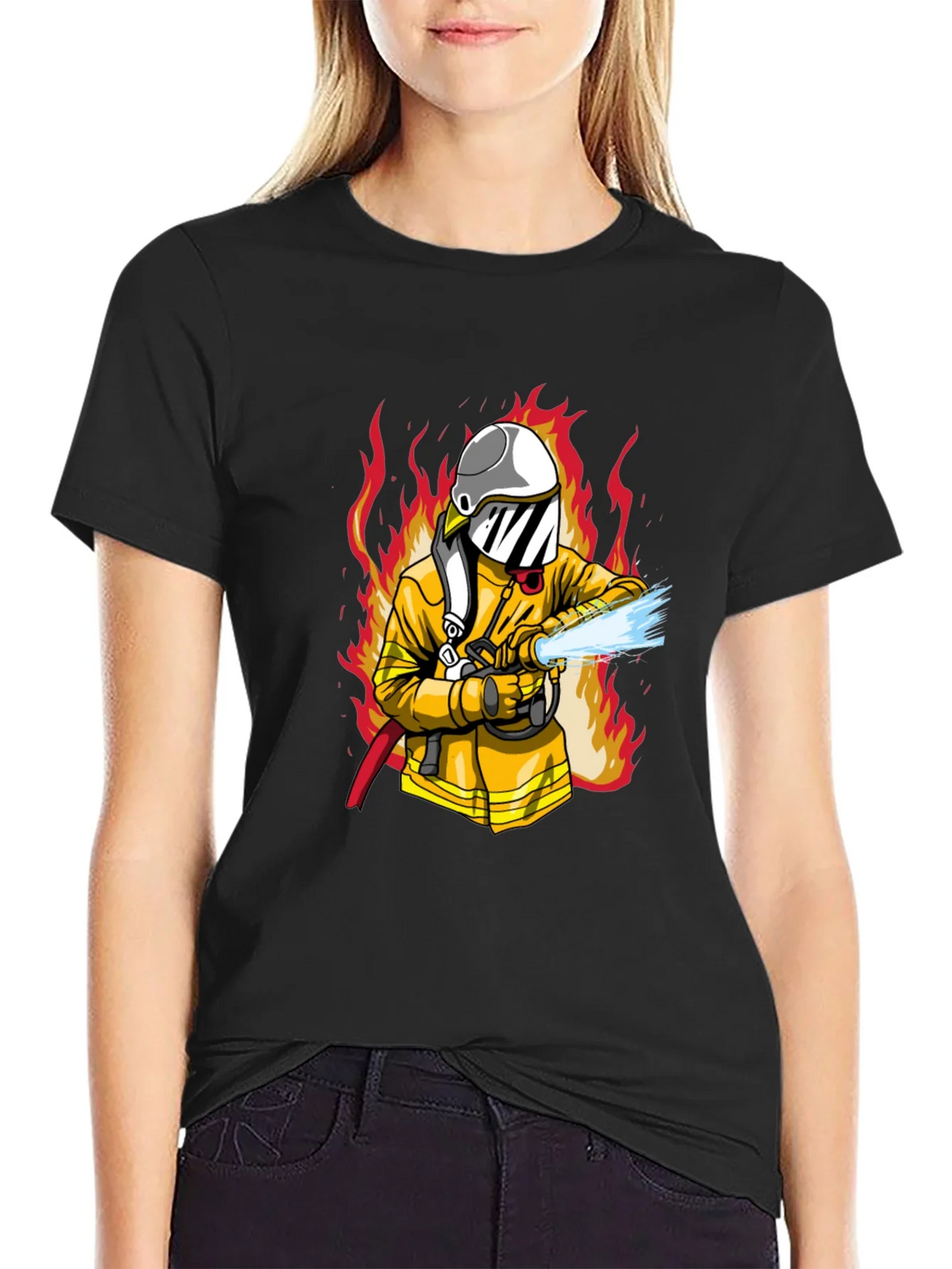 Firefighter Graphic Print Black T-Shirt product image 2