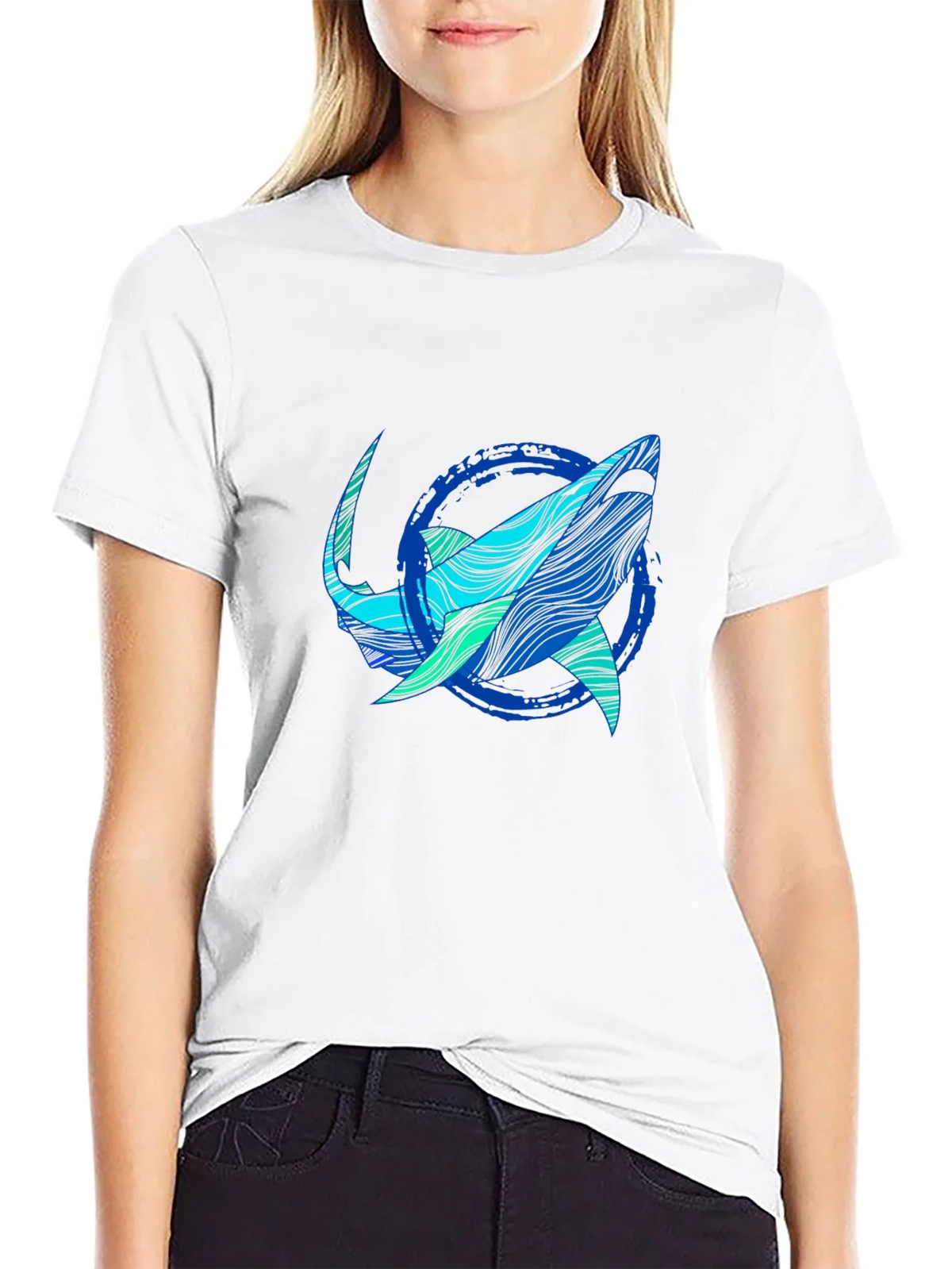 Shark Graphic Print Tee - Stylish Blue Wave Design product image 8